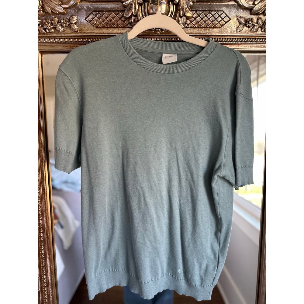 Paul Smith Logo-Embroidered Sage Cotton-Cashmere Short Sleeve Men's Medium